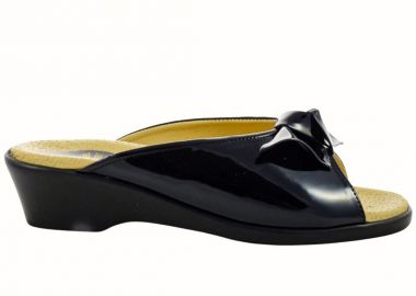 Παντόφλες γυναικείες | Δερμάτινες | Υφαντίδης | 110030 | Μαύρο Λουστρίνι - Υφαντίδης - 